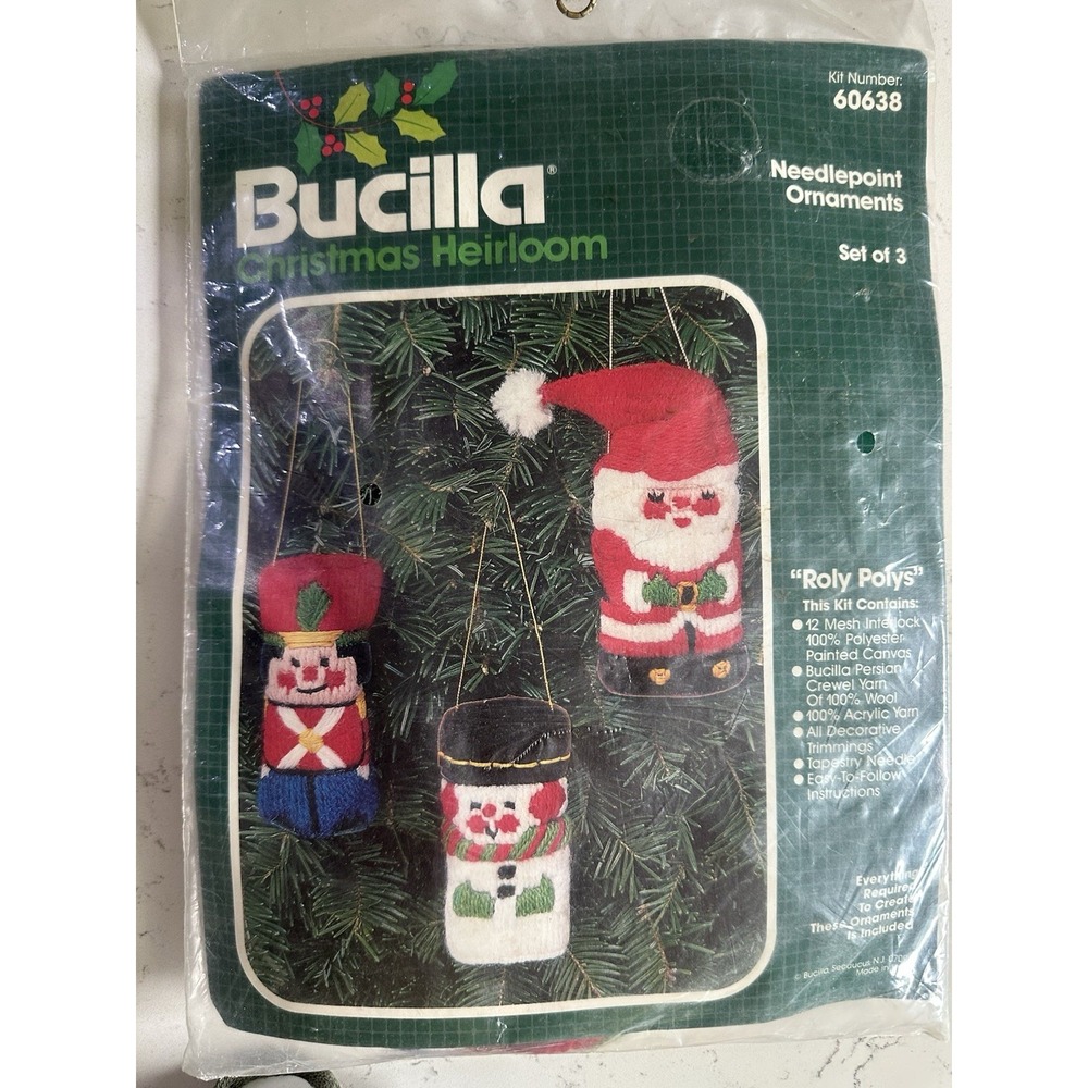 Bucilla Christmas Heirloom Roly Poly Needlepoint Ornaments NOS